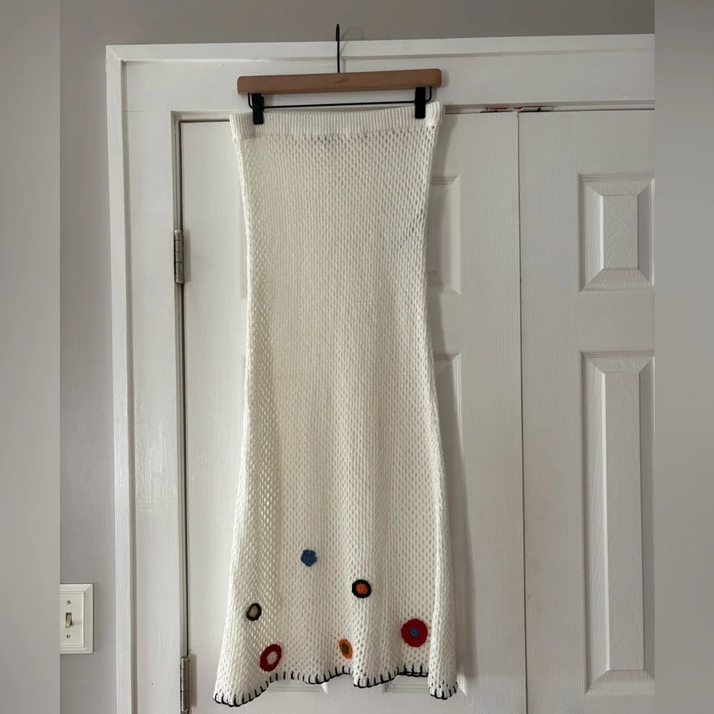 Topshop Crochet Maxi Skirt Elegant Colorful Crochet Flowers‎ NWOT Size 8 - 10
